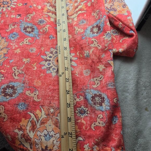 Noracora XXL Plus Size Tunic Top Boho Floral V-Neck Long Sleeve Coral Relaxed - Picture 7 of 9